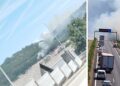 Alarma en O Porriño tras declararse un incendio en las proximidades de la A-52, con un carril cortado
