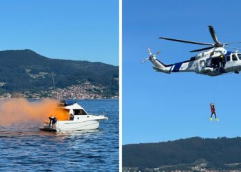 Un rescate marítimo con helicóptero sorprende en el Puerto de Vigo y reúne a cientos de espectadores