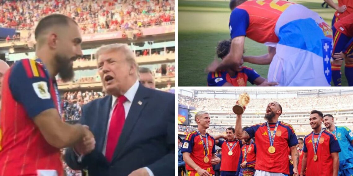 El delantero del Celta, Borja Iglesias, viral tras su cara a cara con Trump luciendo la bandera de Galicia
