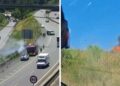 Arde un coche en la VG-20 en Vigo a la altura del PTL de Valladares