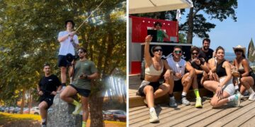 Casi 200 personas corren en Samil al ritmo de un DJ en bicicleta, el club que une running y fiesta en Vigo