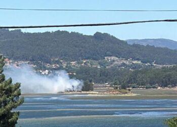 Incendio en una de las islas de la Ría de Vigo, las llamas afectan a las Alvedosas