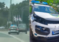 Una escena a lo GTA en Salceda, un coche de la Policía acaba destrozado tras una persecución